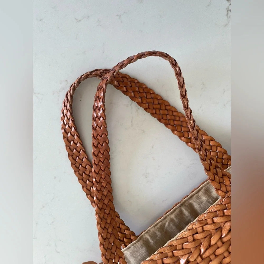 Falor le Borse Leather Woven Tote Bag Purse - Picture 6 of 16